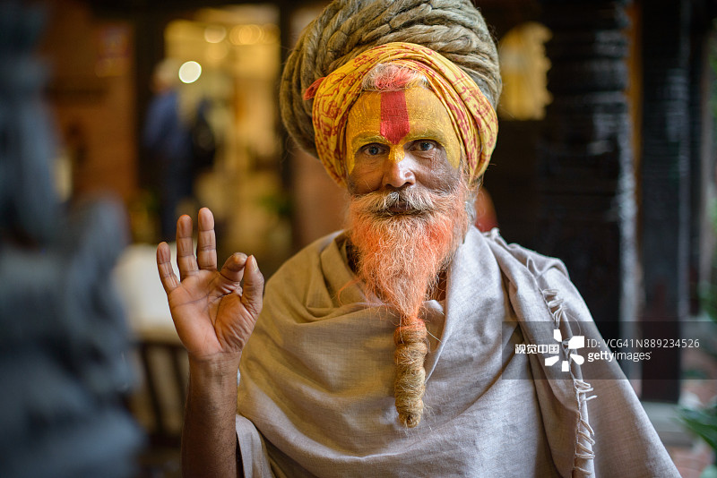 加德满都的印度教圣人（Sadhu）图片素材