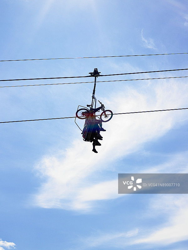 两人乘坐滑雪缆车图片素材