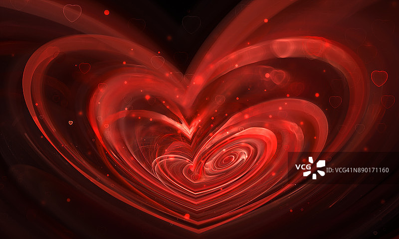 黑色背景上的红色螺旋抽象心形模糊效果图片素材