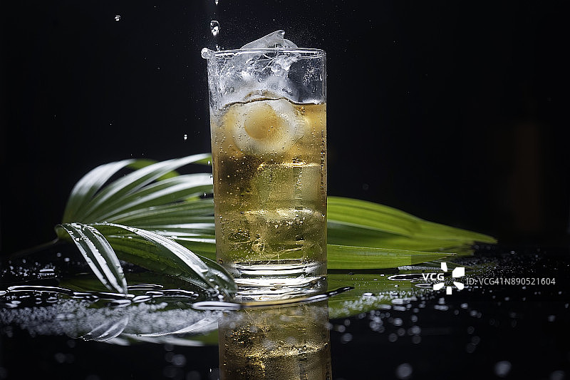 威士忌朗姆酒气泡水冰块饮品特写图片素材