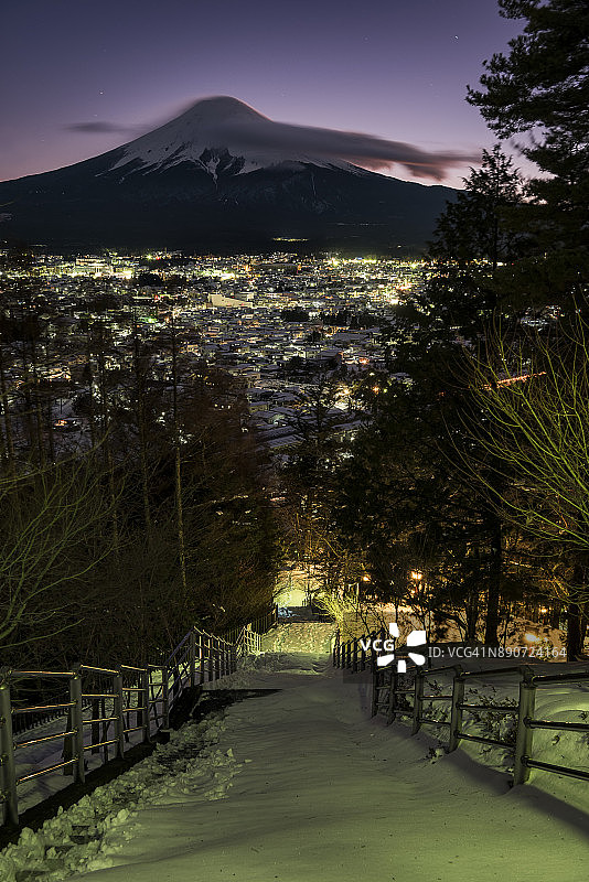 黄昏时的富士山图片素材