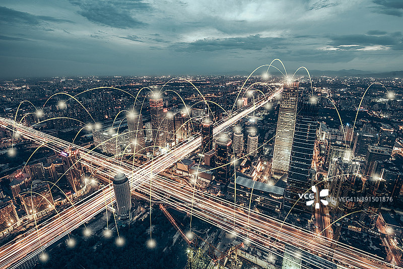 北京天际线城市网络鸟瞰图片素材