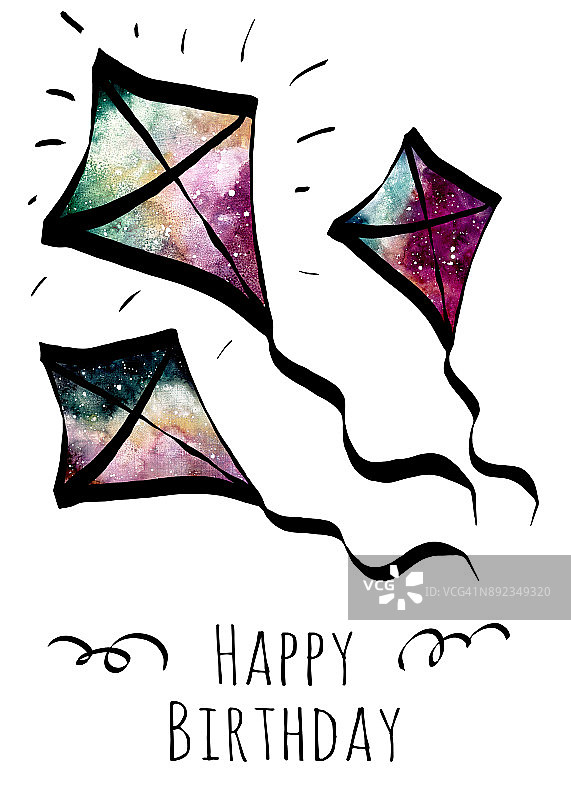 风筝生日快乐祝福卡片图片素材