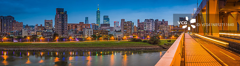 中国台湾台北基隆河沿岸摩天大楼松山高楼城市天际线全景图片素材