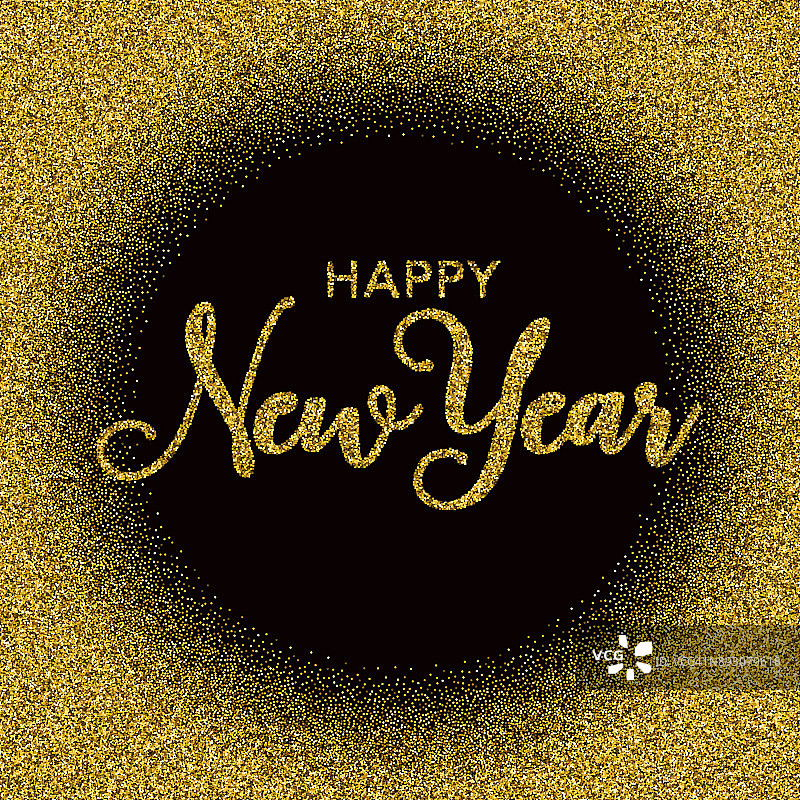 黑色背景上的金色闪光新年排版图片素材