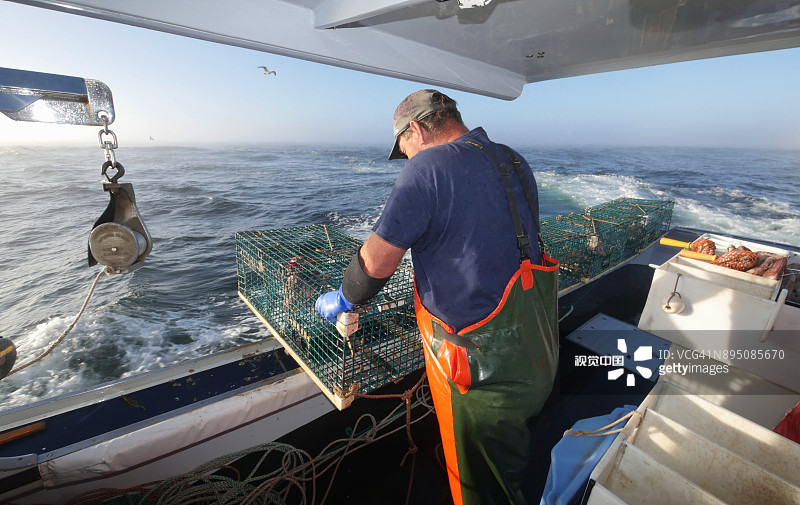 渔民准备抛龙虾陷阱图片素材