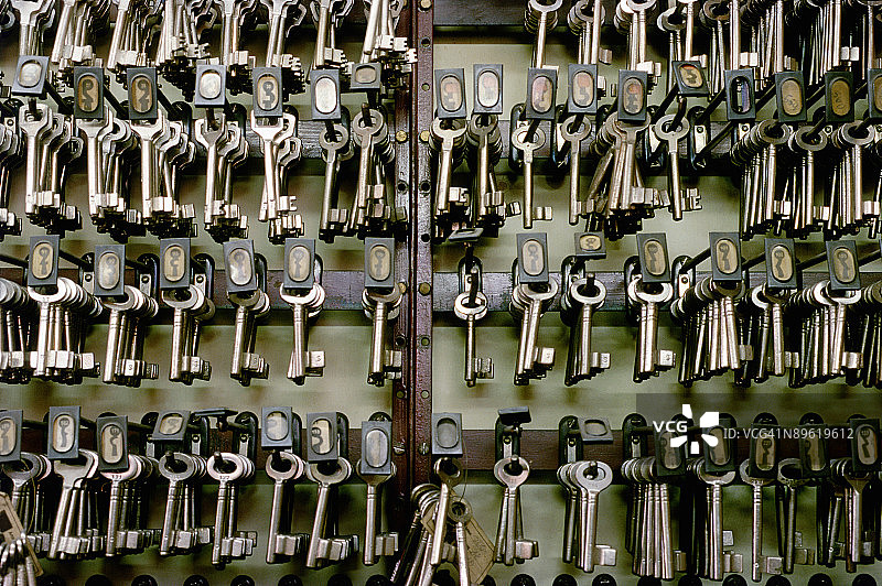 成排悬挂的钥匙图片素材