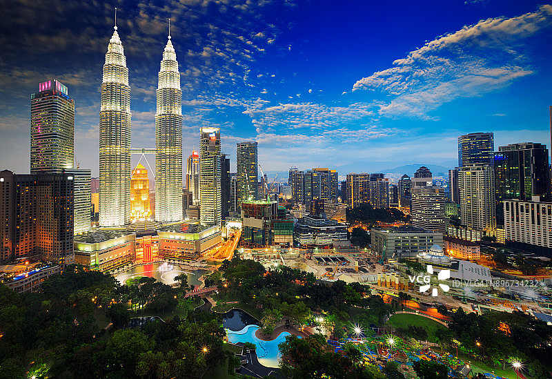 吉隆坡天际线暮光景色俯视图图片素材