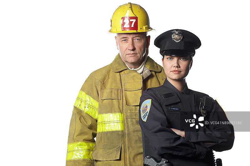 消防员和女警察摆姿势图片素材