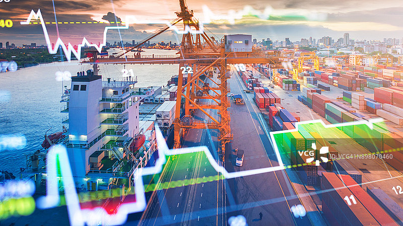 起重货物市场与金融经济背景图片素材