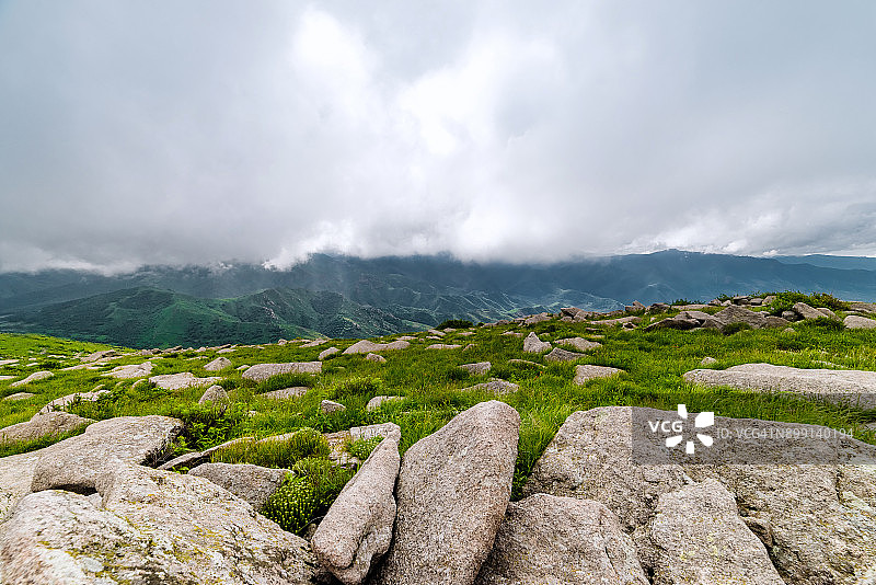 草坡上的岩石图片素材