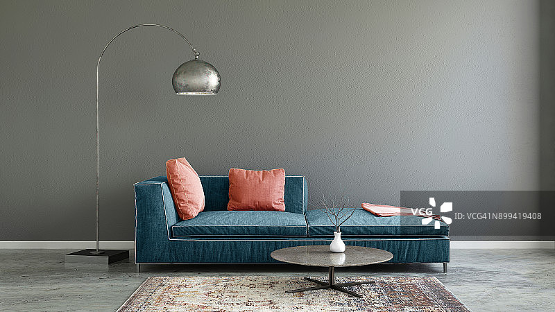 粉彩色沙发与空白墙壁样机图片素材