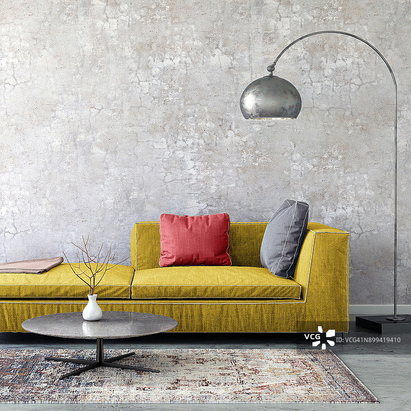 粉彩色沙发与空白墙壁样机图片素材