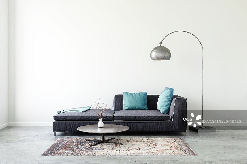 粉彩色沙发与空白墙壁样机图片素材