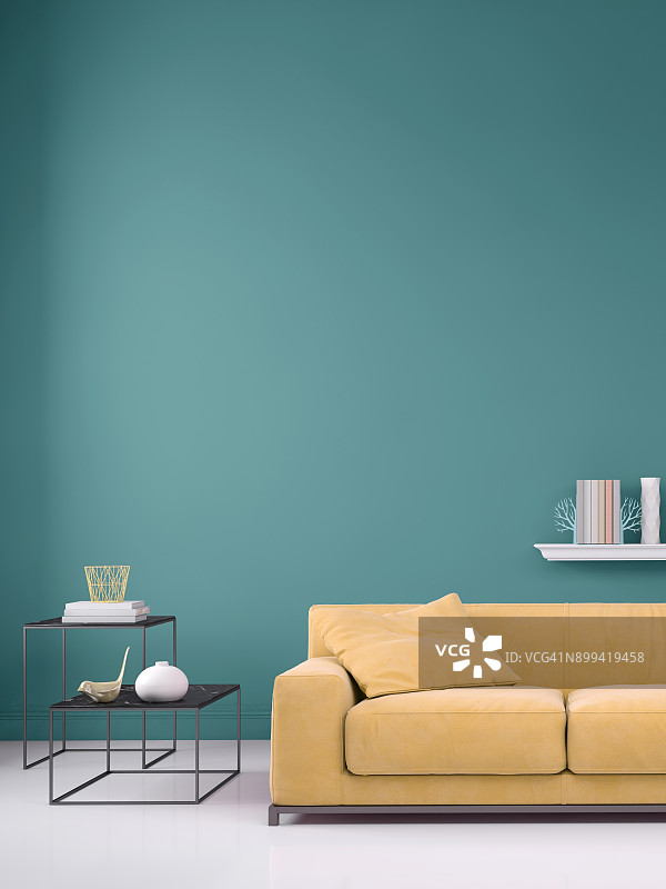 粉彩色沙发与空白墙壁样机图片素材