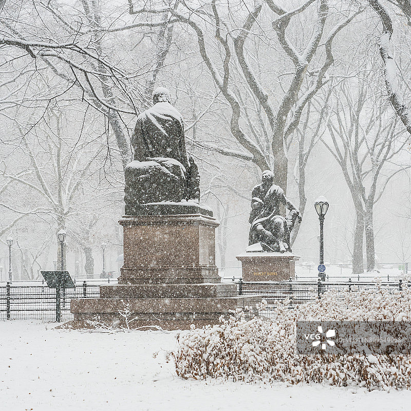 纽约中央公园的雪景图片素材
