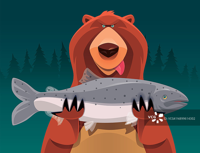 熊拿着鲑鱼图片素材
