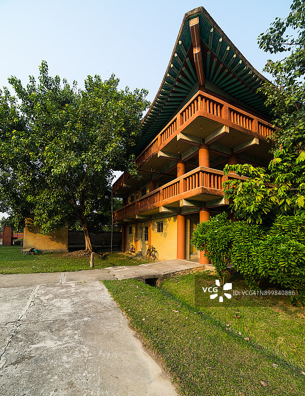 尼泊尔蓝毗尼的韩国寺院住所图片素材
