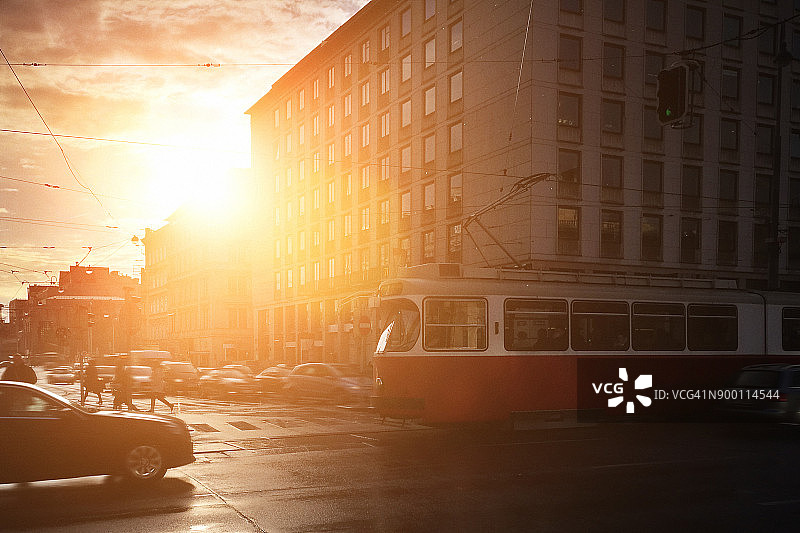 维也纳街景与有轨电车图片素材