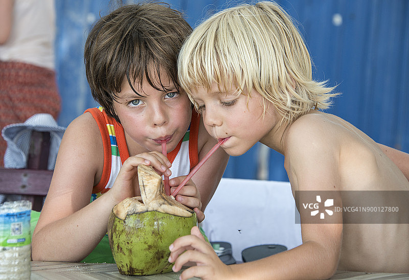 分享椰子水，马来西亚槟城猴子海滩图片素材