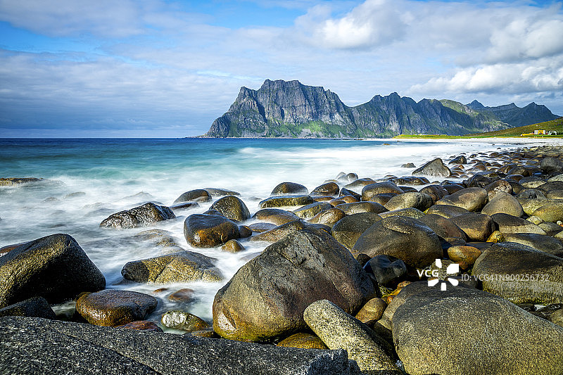 挪威罗弗敦群岛韦斯特沃格岛Utakleiv海滩图片素材
