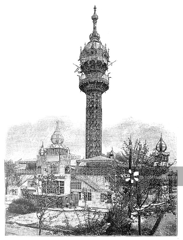 带有奇异塔楼的火车站，1896年图片素材