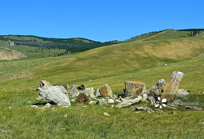 青铜时代晚期墓葬遗址，位于蒙古国图片素材