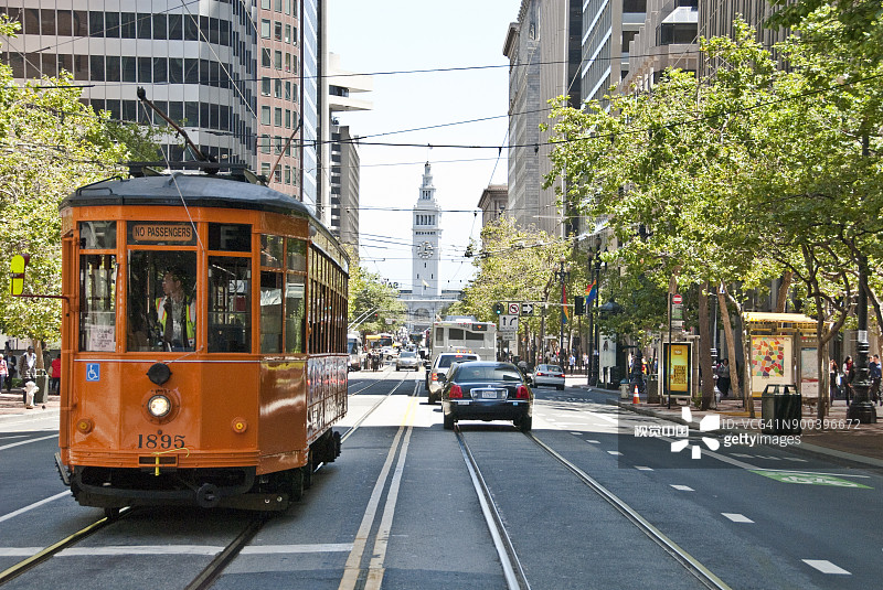 旧金山市场街的传统有轨电车图片素材