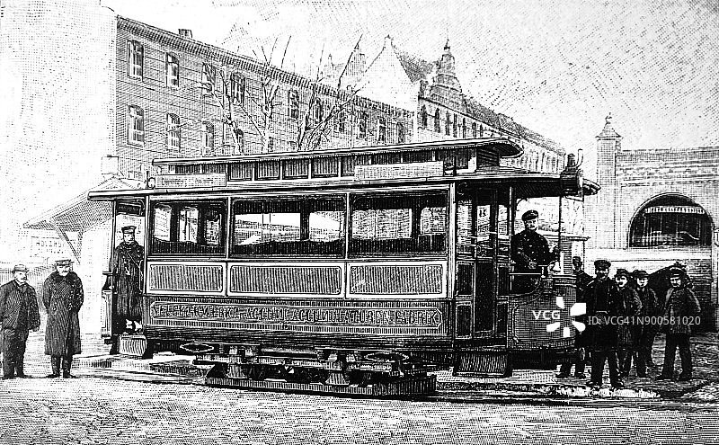 城市中的新型有轨电车 - 1896年图片素材