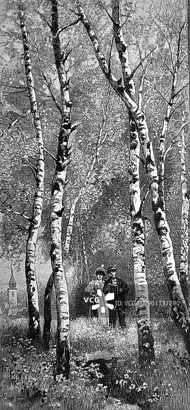 相爱情侣在森林里 - 1896图片素材