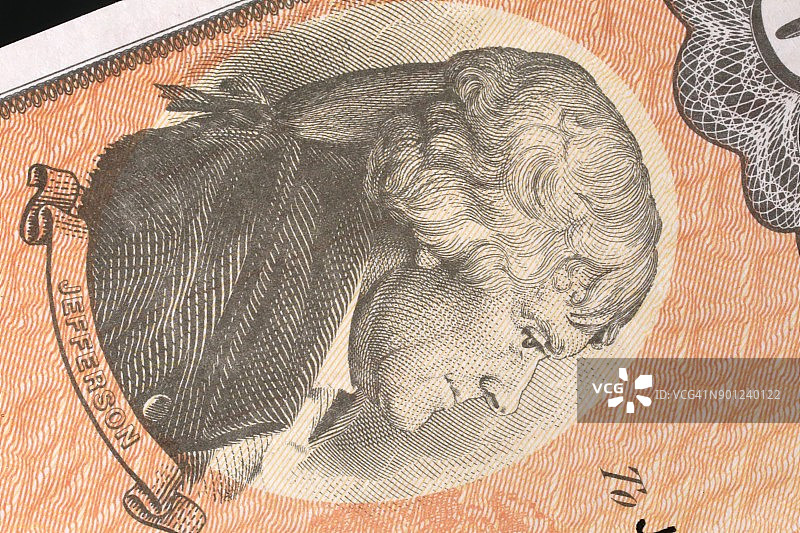 托马斯·杰斐逊与美国国债特写镜头图片素材