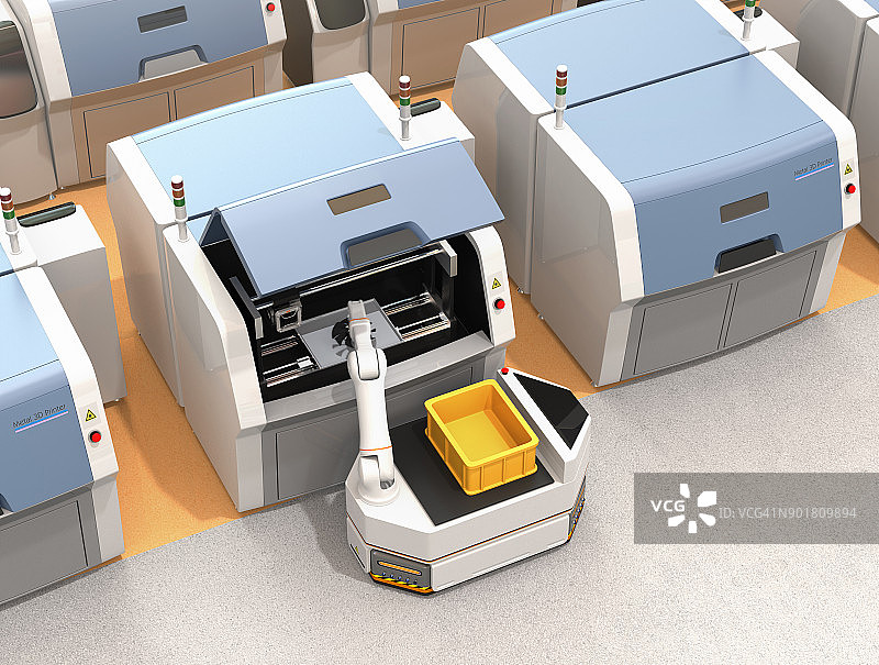 AGV从金属3D打印机中拣选零件图片素材