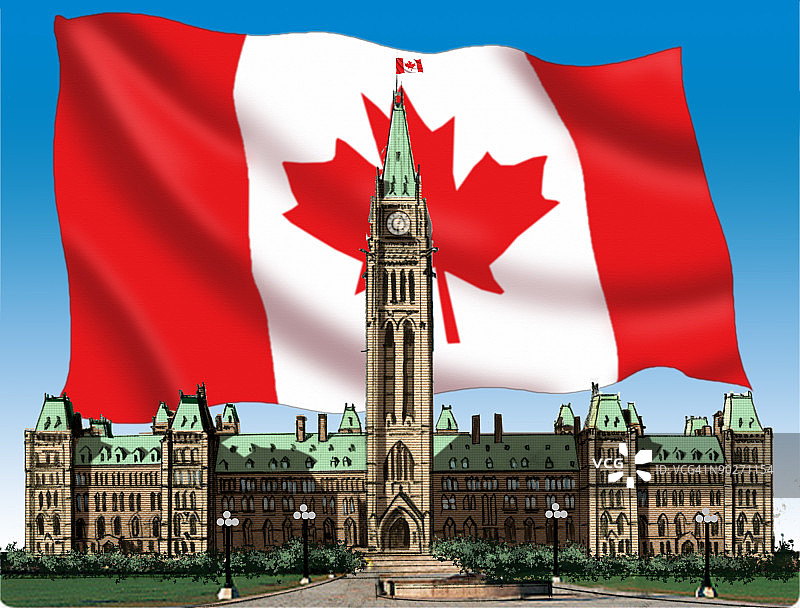 国旗对建筑物的低角度视图图片素材