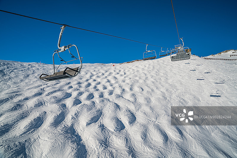 业余滑雪运动：空旷的猫跳滑雪道图片素材