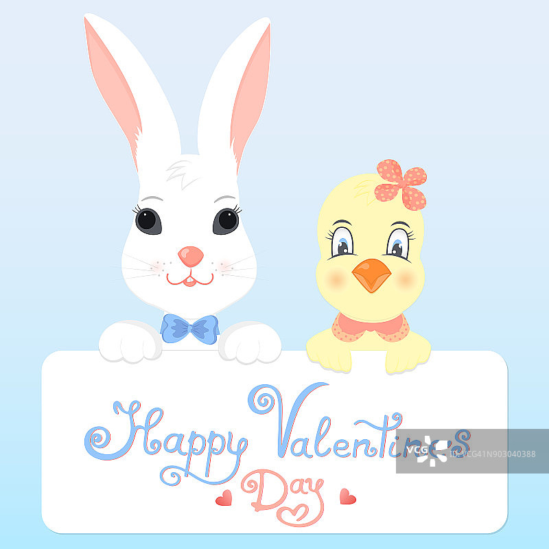 有趣的兔子和小鸡的情人节贺卡图片素材