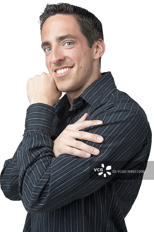 穿条纹衬衫的微笑男人图片素材