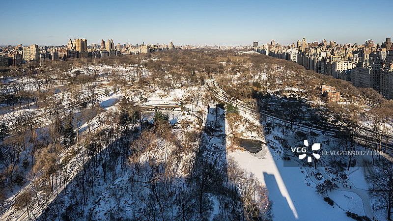 纽约中央公园雪景航拍图片素材