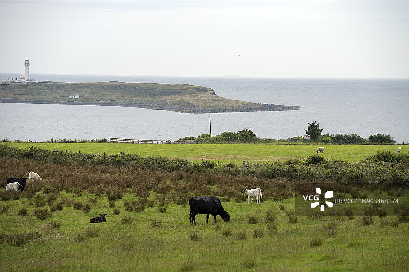 苏格兰阿伦岛基尔多南的灯塔和乡村景色图片素材