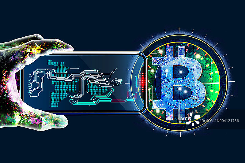 比特币、iPhone和安卓手机图片素材