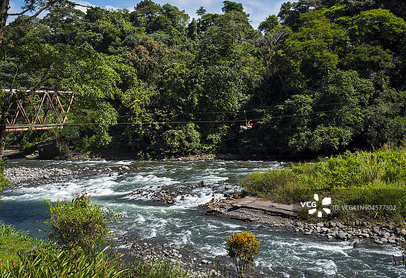 哥斯达黎加萨拉皮基河滑索图片素材