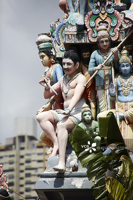 斯里·马里安曼兴都庙入口处的Gopuram塔特写，新加坡，亚洲图片素材