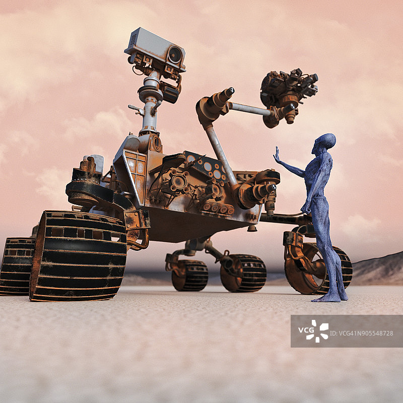 外星人示意巨型车辆停止图片素材