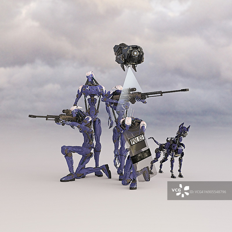 未来警队、无人机与机器狗图片素材