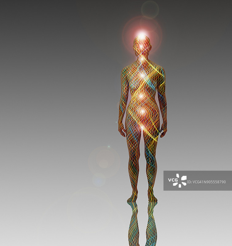 未来感十足的女性身上发光的光波图片素材