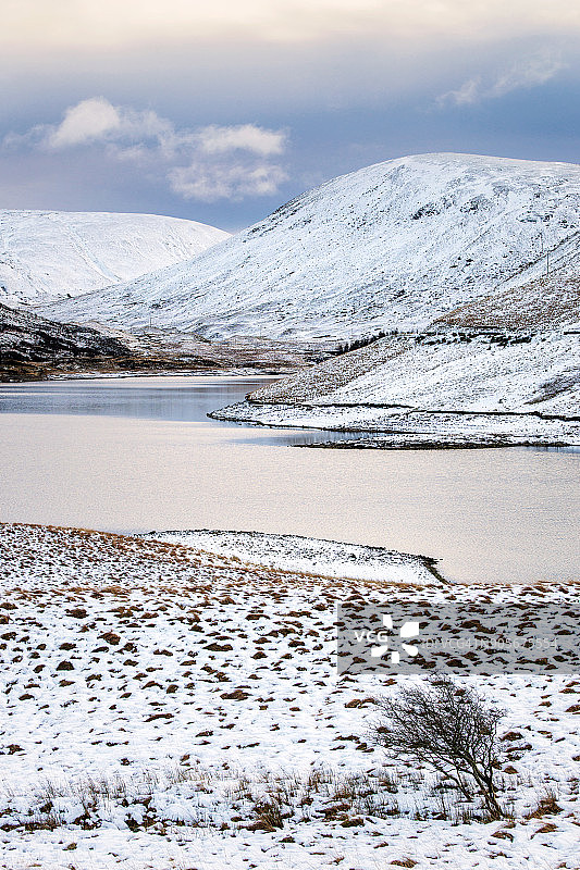 雪中的梅格特水库图片素材