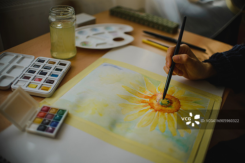 向日葵水彩画图片素材