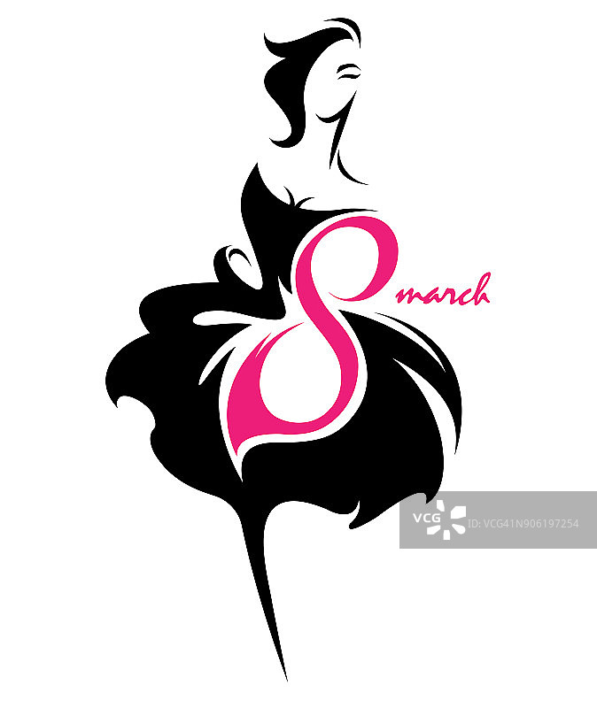 妇女节：黑色连衣裙女性剪影图标矢量图图片素材