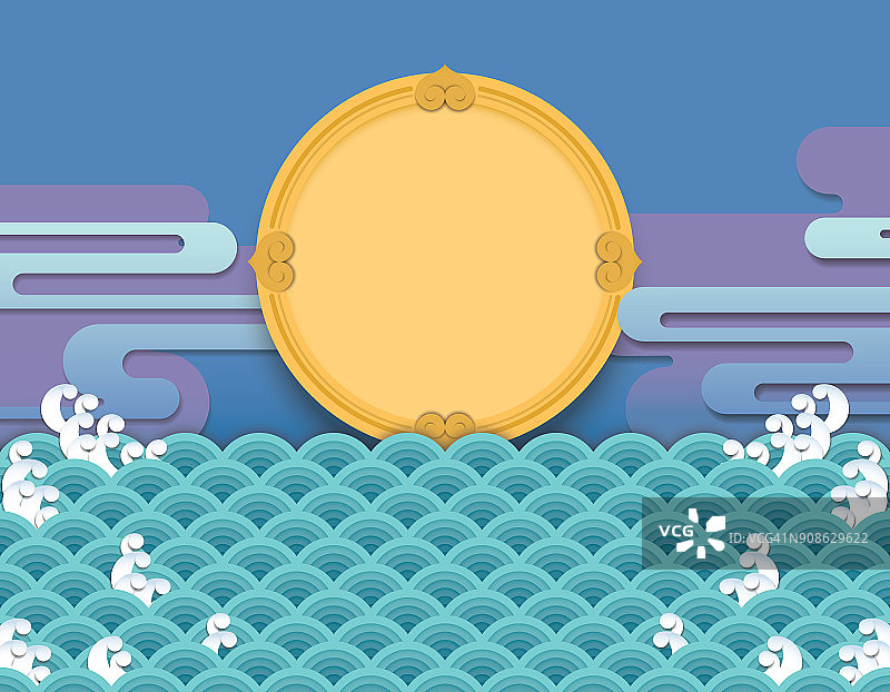 中式剪纸波浪背景图片素材