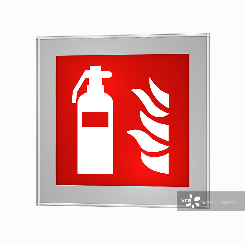 ASR A1.3标准的灭火器防火标志，玻璃框架图片素材