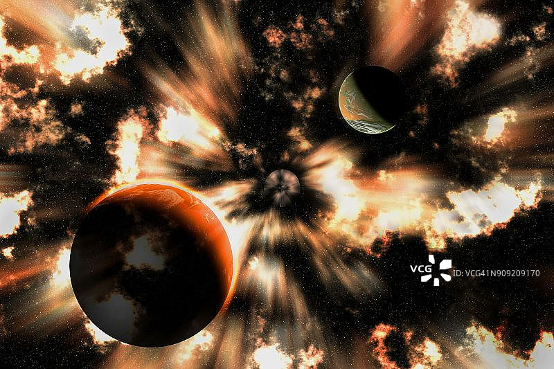 被吸进黑洞的外星行星。图片素材